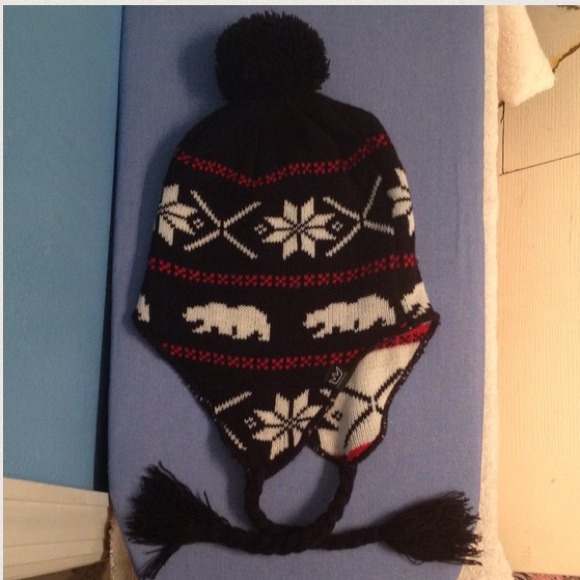 Blue Crown bear and hearts Pom Pom beanie