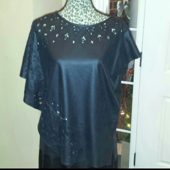 Catherine Malandrino Adona black top Petite Medium - Picture 2 of 4