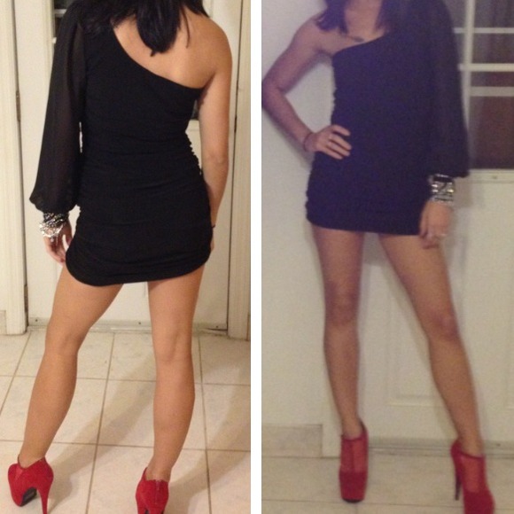 One sleeve little black dress