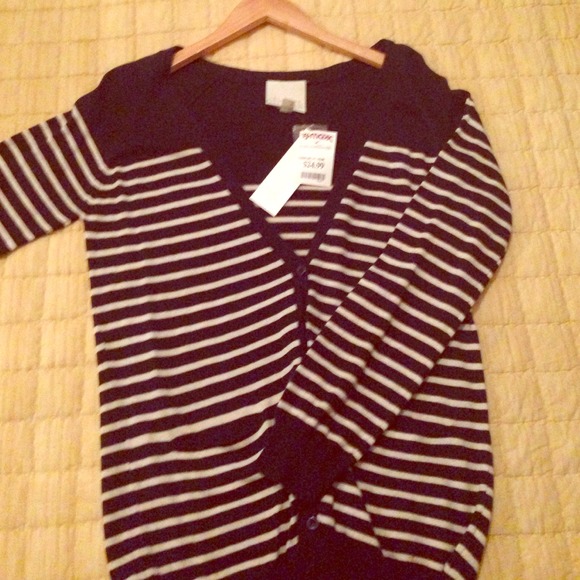 Navy Blue and Cream striped Cardigan