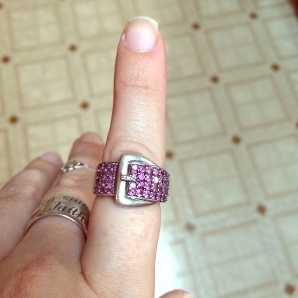 Genuine Amethyst sterling silver buckle ring.