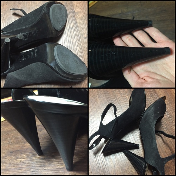 Zara Black Peeptoe Suede Heels 8/ 39 Cone - Picture 4 of 4