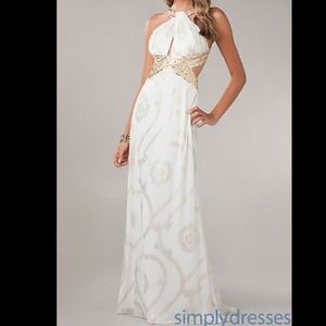 Ivory and Gold Long Formal Dress