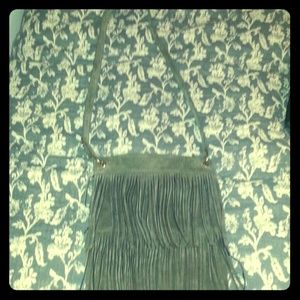 Grey suede purse with fringe