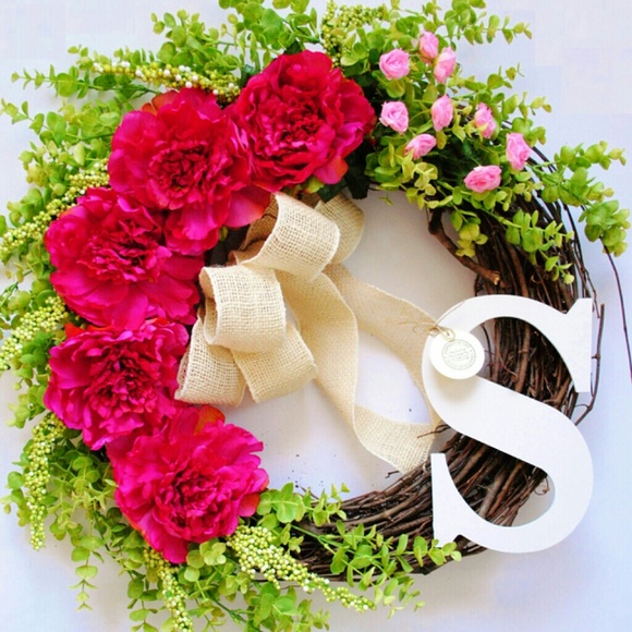 hand made peony wreath