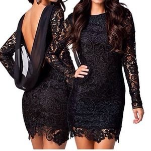 Society of chic black lace drape dress