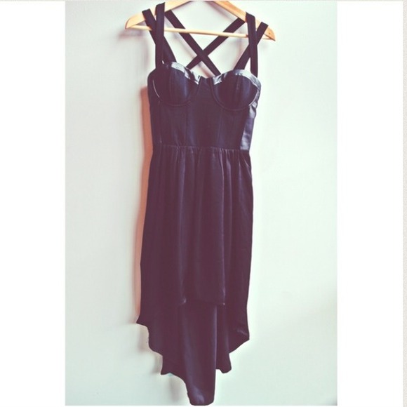 Black Corset dress with Faux Leather Trim