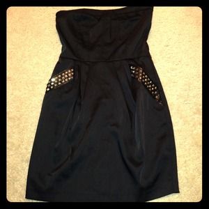 Black satin knee length dress