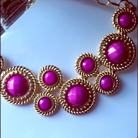 Fuchsia and Gold Statement Necklace