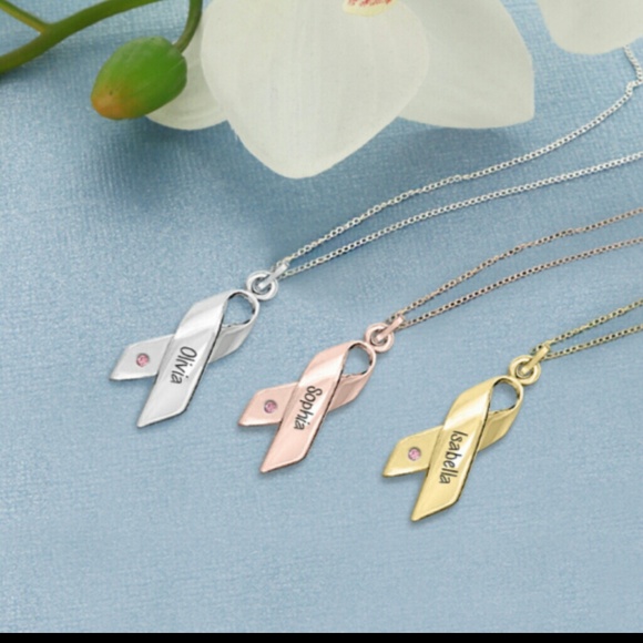 Personalized Breast Cancer Ribbon Necklace.