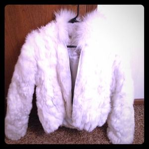 All white Hooded Fur Coat