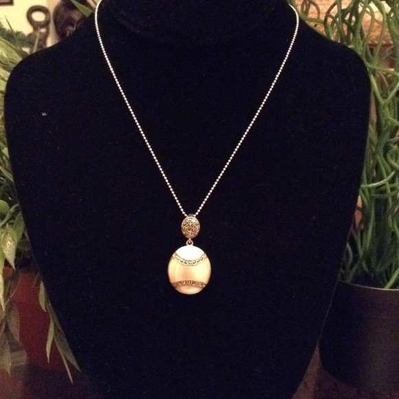 Sterling Pink Mother of Pearl Marcasite Pendant