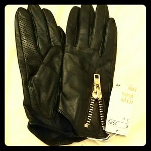 Black leather gloves