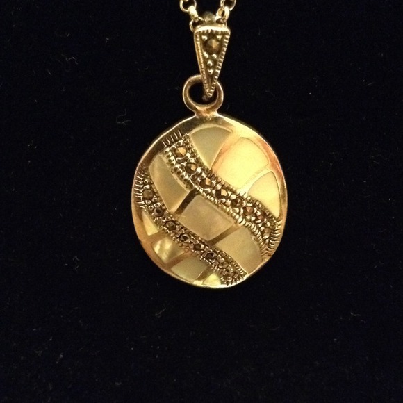 Sterling Mother of Pearl Marcasite Pendant