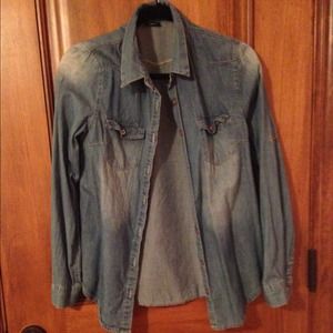 Thin Jean Long Sleeved Button Shirt