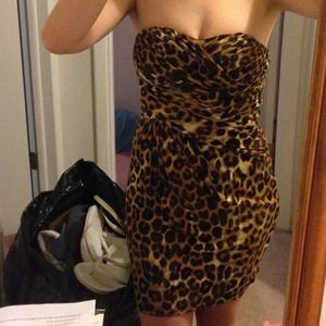 Strapless cheetah print dress