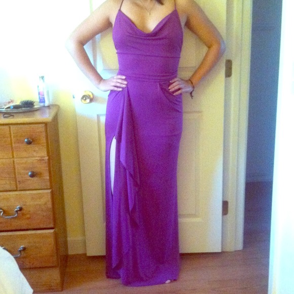 BCBG violet long dress with a open right side slit
