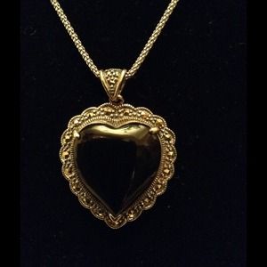 Sterling Onyx/Marcasite Heart Pendant