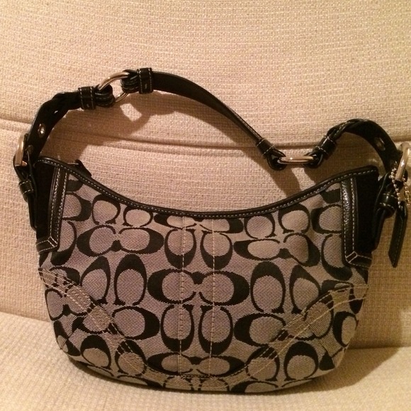 REDUCED--Authentic Coach sig fabric, leather strap