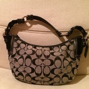REDUCED--Authentic Coach sig fabric, leather strap