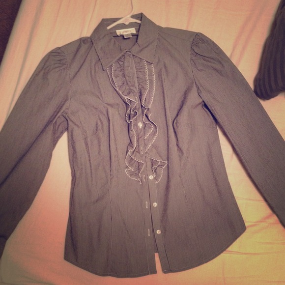 Button up, ruffle front shirt (Ann Taylor LOFT) - Picture 1 of 4
