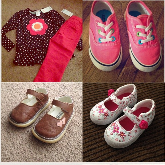 Gymboree outfit, 3 shoes