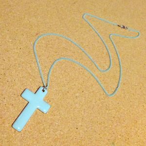 Mint/silver cross necklace
