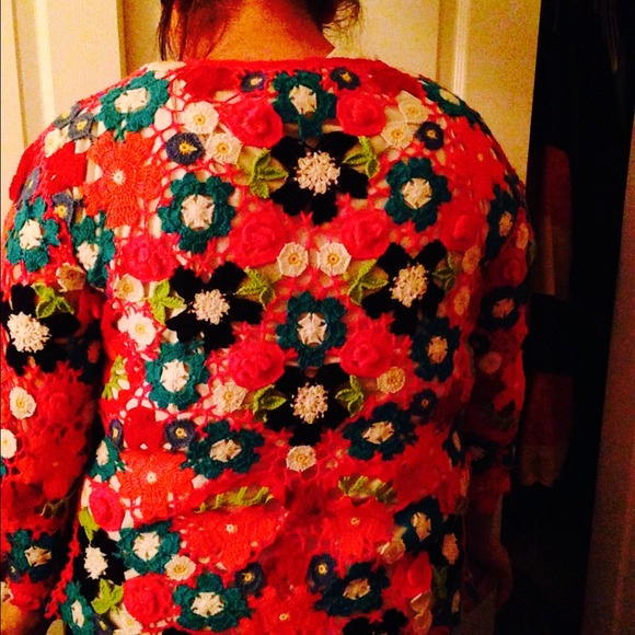 Crocheted multi/colored sweater. Chico's size 1