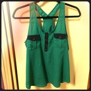 Razor back green blue tank with blue pockets!