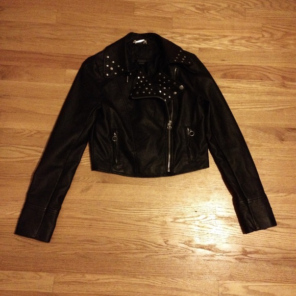 Black Faux-Leather Cropped Moto-Jacket