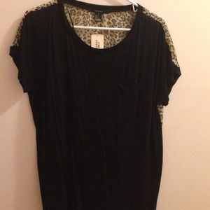 Leopard Print Chiffon Back Black Top