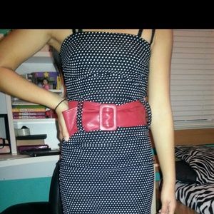Polka dot dress with red belt