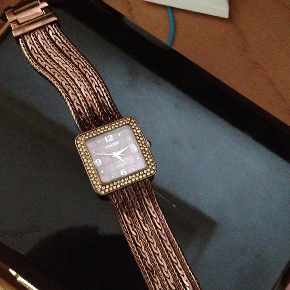 **Sold** Brown & bronze Chico watch with crystals.