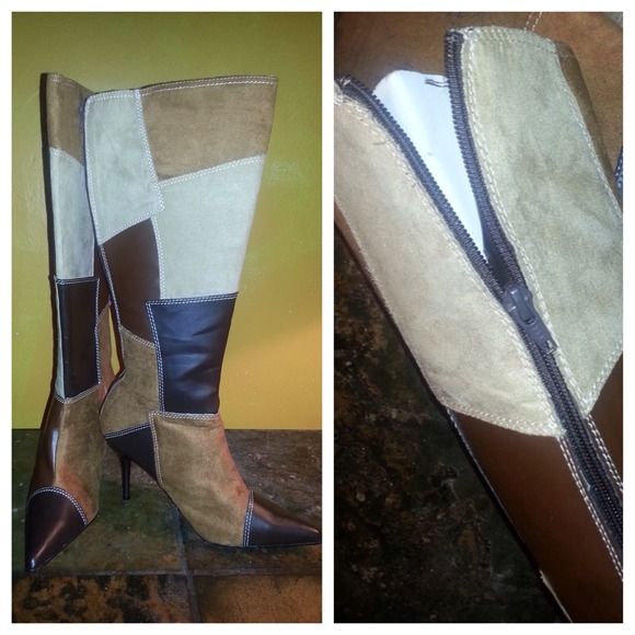 **SOLD** - Multi Patchwork vegan leather boots 9