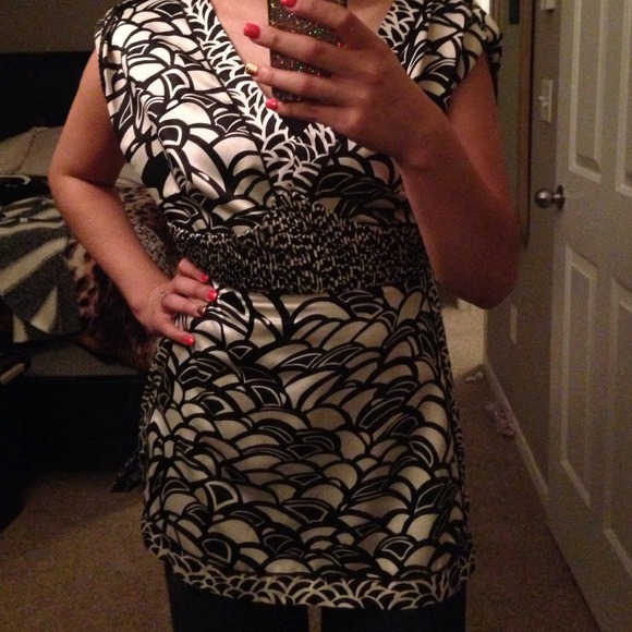 Black in white silk top