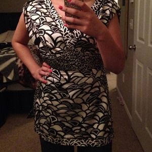 Black in white silk top