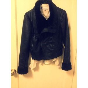 Black leather & fur coat!