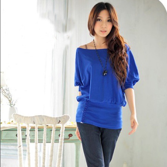 Sexy Batwing Sleeve Buttons Cotton  T-Shirts - Picture 1 of 4