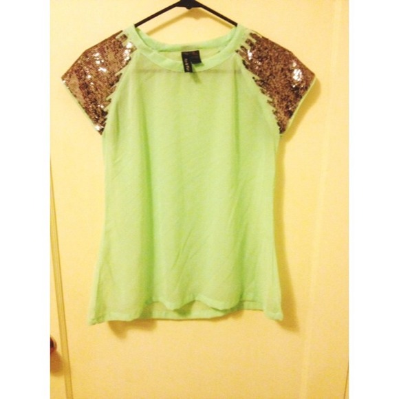 Light teal, sequined blouse!