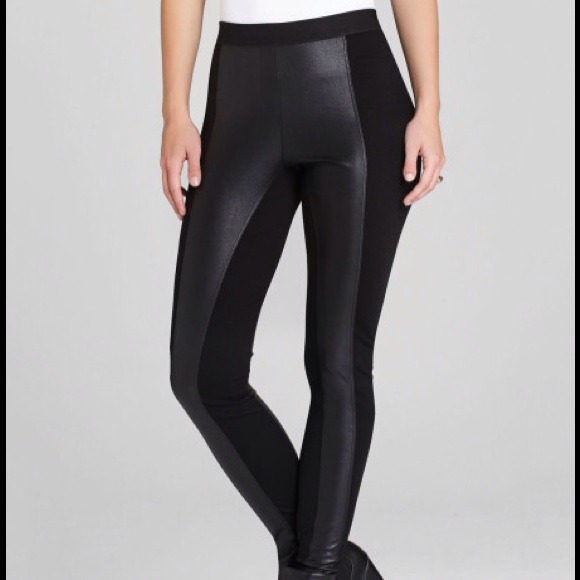 BCBGMAXAZRIA SASHA PONTE FAUX LEATHER LEGGINGS
