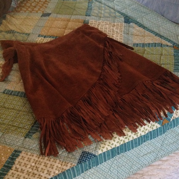 100% Leather Native American-Style Fringe Skirt