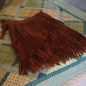 100% Leather Native American-Style Fringe Skirt