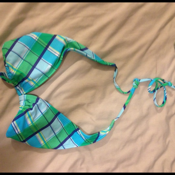 Turquoise striped bikini top