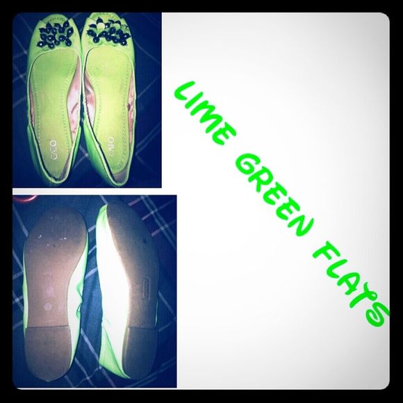 Lime green flats with silver beading