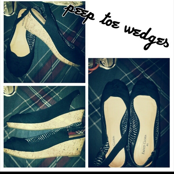 Black peep toe wedges