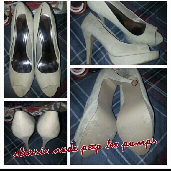 Classic nude peep toe pumps
