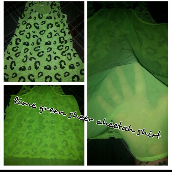 Lime green sheer cheetah print top