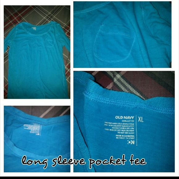 Aqua blue long sleeve pocket tee