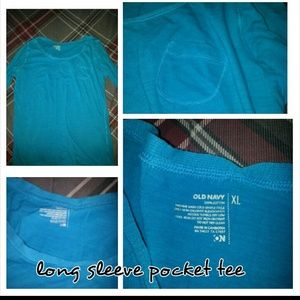 Aqua blue long sleeve pocket tee