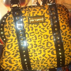 Betsey Johnson large hobo tote with gold spikes